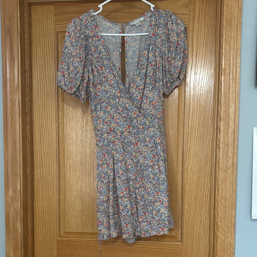 Floral Wrap V-Neck romper - Blue Multi